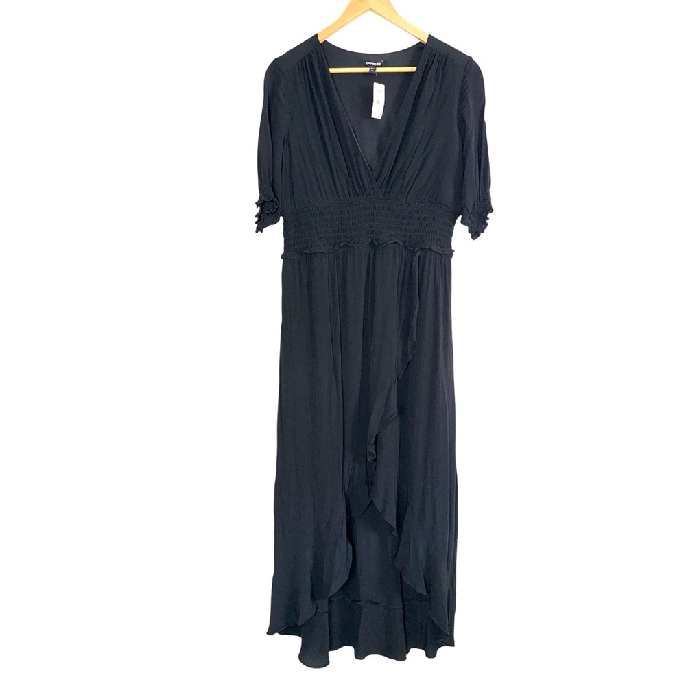 EXPRESS Black Maxi Dress High low ruffle LARGE NWT - Picture 3 of 7